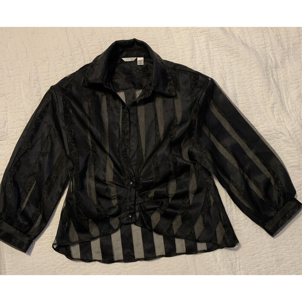 Kaktus Black Sheer Striped Button-Front Blouse